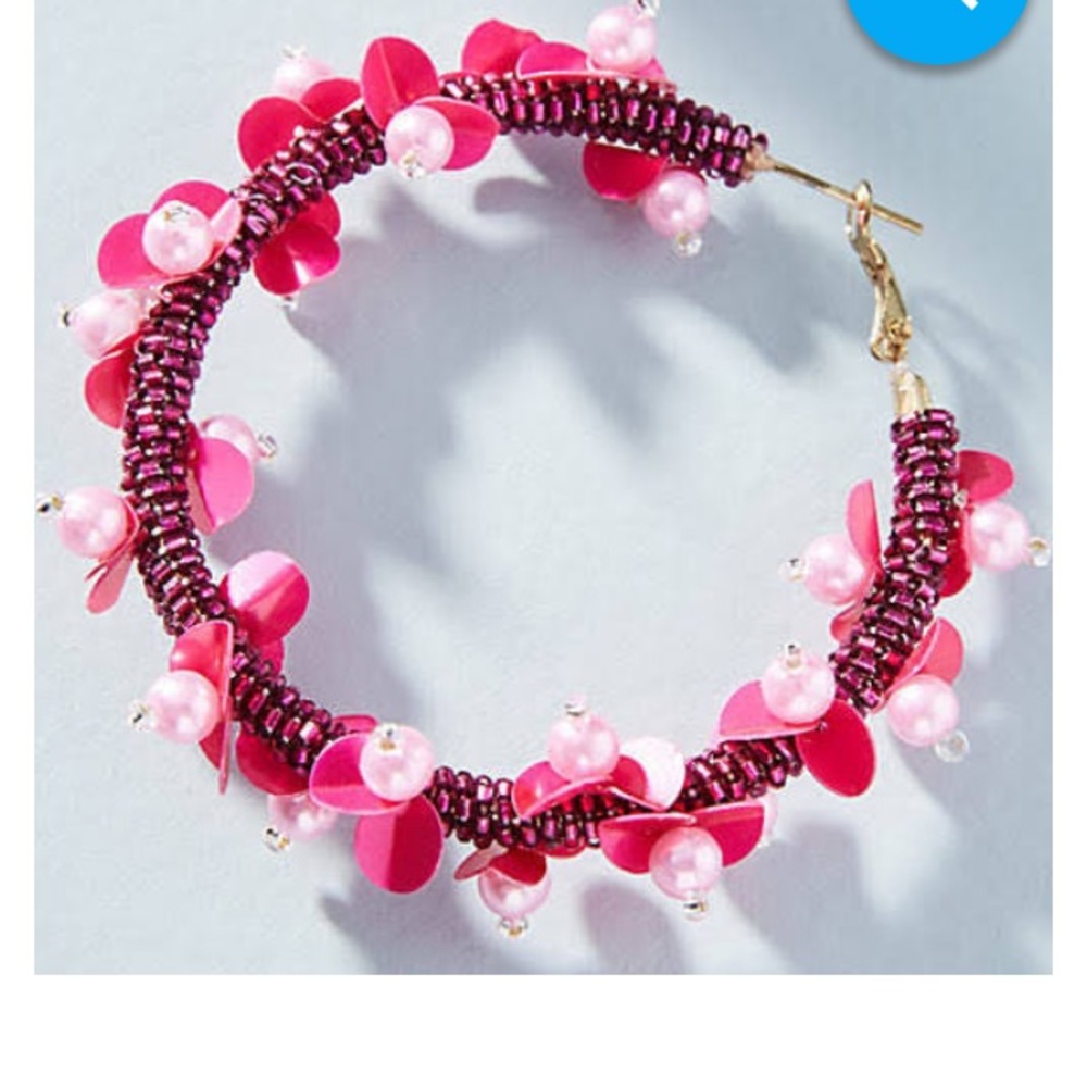 Handmade Pink Beaded Hoop Earrings